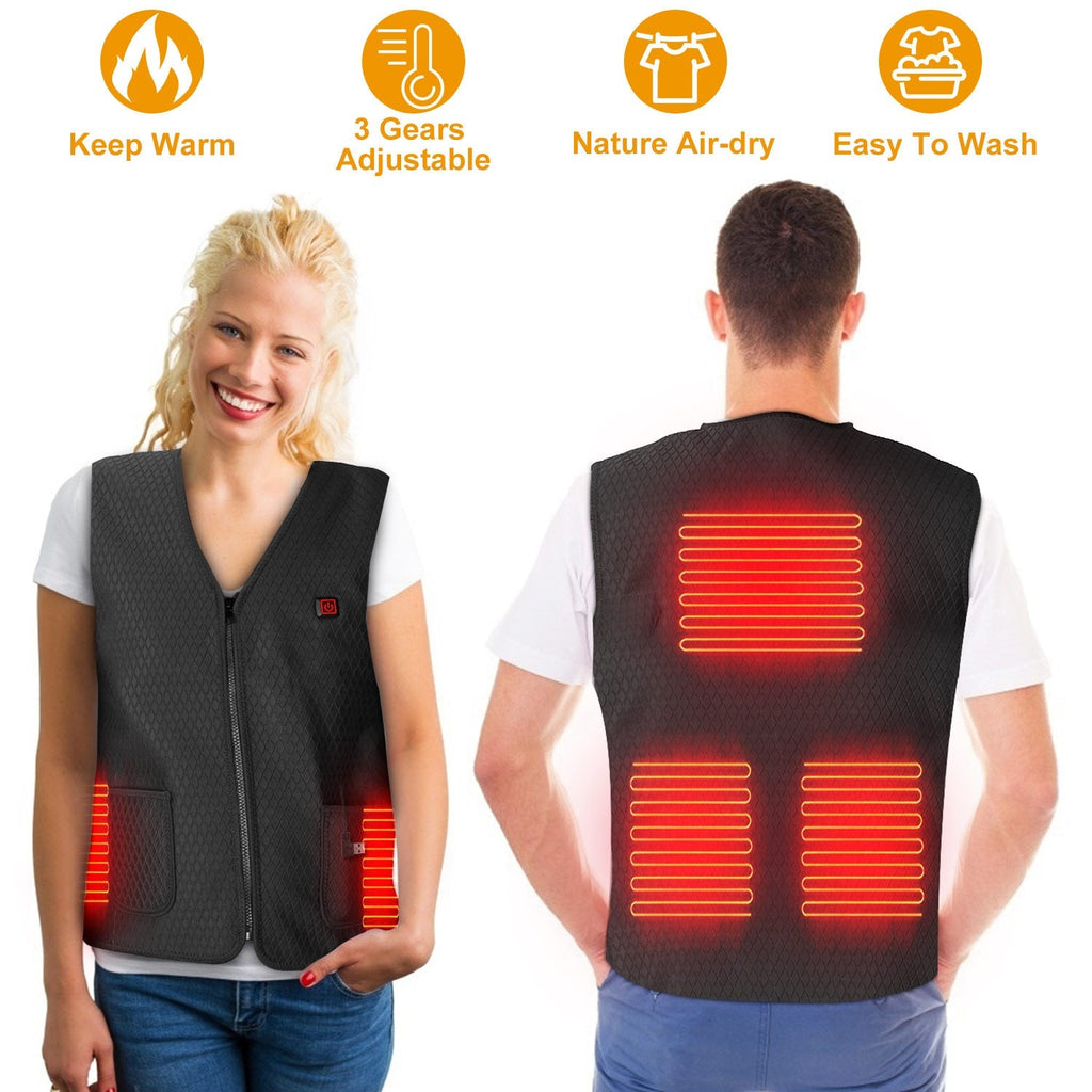 Heat Jacket Vest 3 Heating Gear Adjustable USB Heated Vest Warm Heat Coat Vest w/ 5 Heating Zones For Men Women Winter Outdoor Activity
