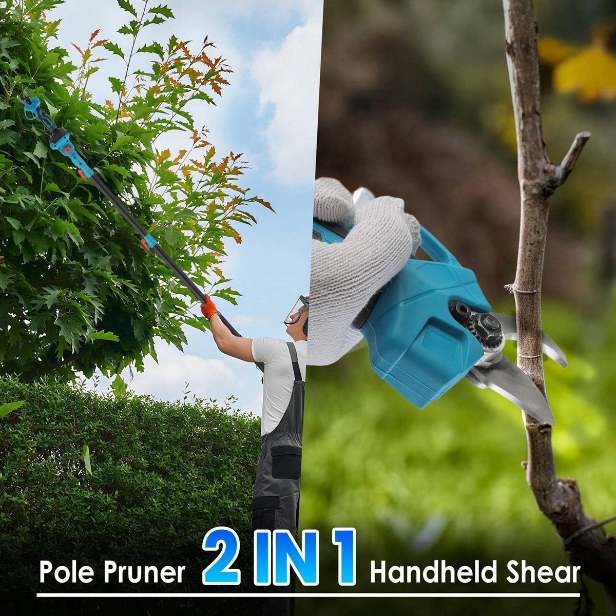 2-In-1 Electric Pruning Shear with Extension Pole 21V 4.0Ah Batteries Powered Cordless Pruner Reach 13FT High 0.98in Cutting Diameter for Tree Trimmin
