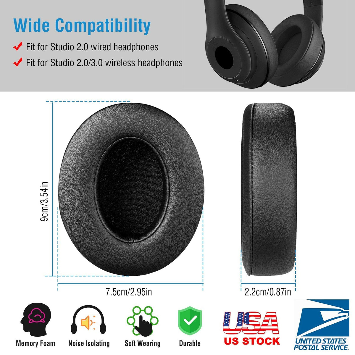 Ear Cushion Pads For Beat Studio2.0/3.0 Ear Cups Cover Replacement Soft Memory Foam Ear Pads