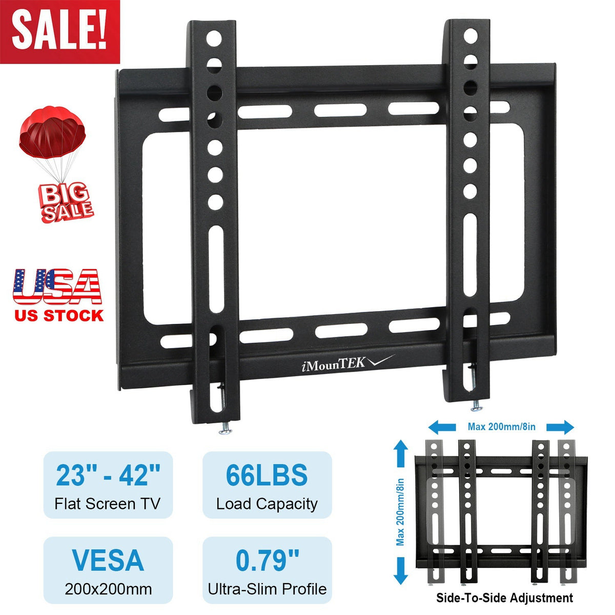 Fixed TV Wall Mount Bracket for 23"-42" LED/LCD/PLASMA Flat TV VESA 200x200mm