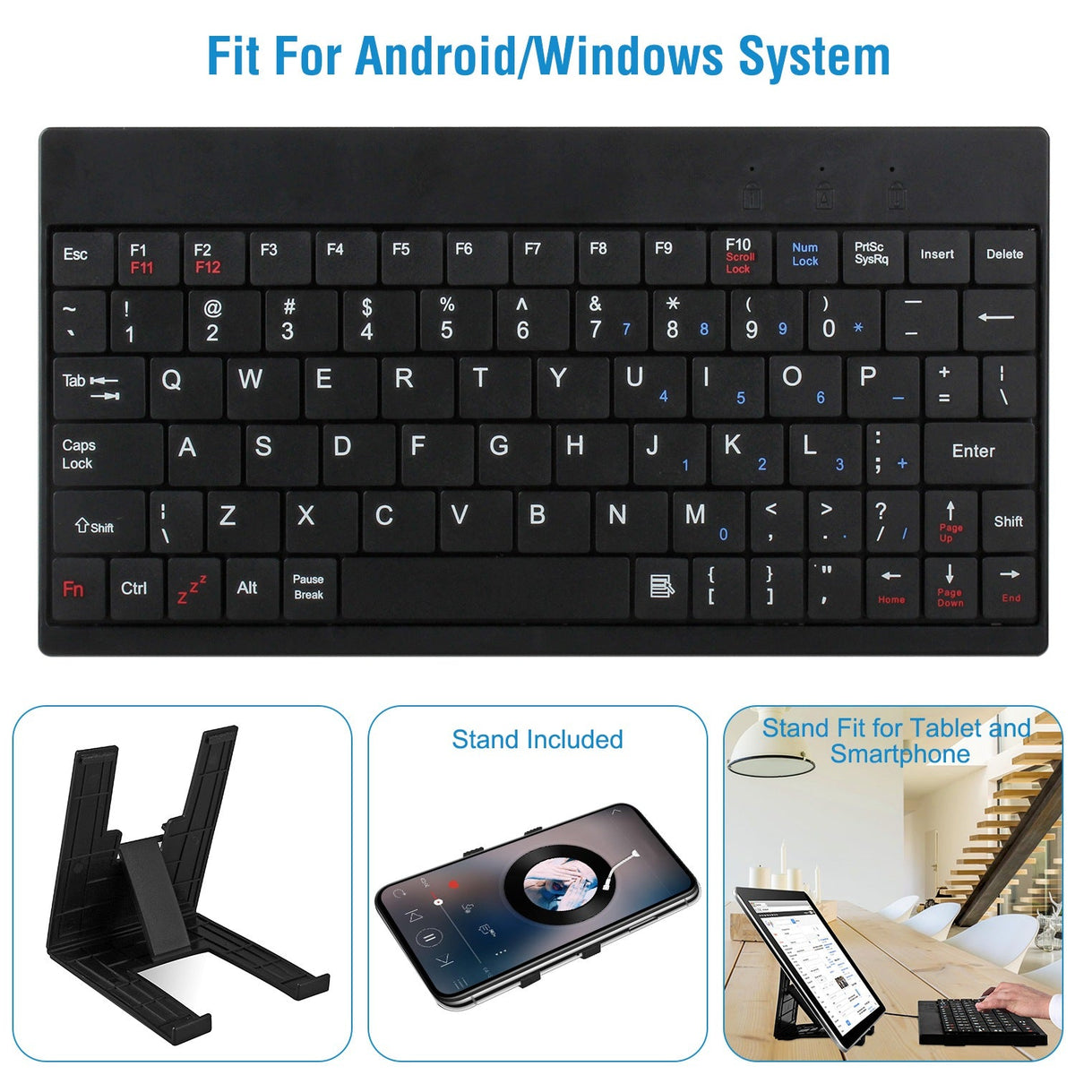 80 Keys Wired Keyboard Mini USB Connector Keyboard Portable Durable Keyboard w/ Carry Bag Tablet Stand for Android Window Tablet