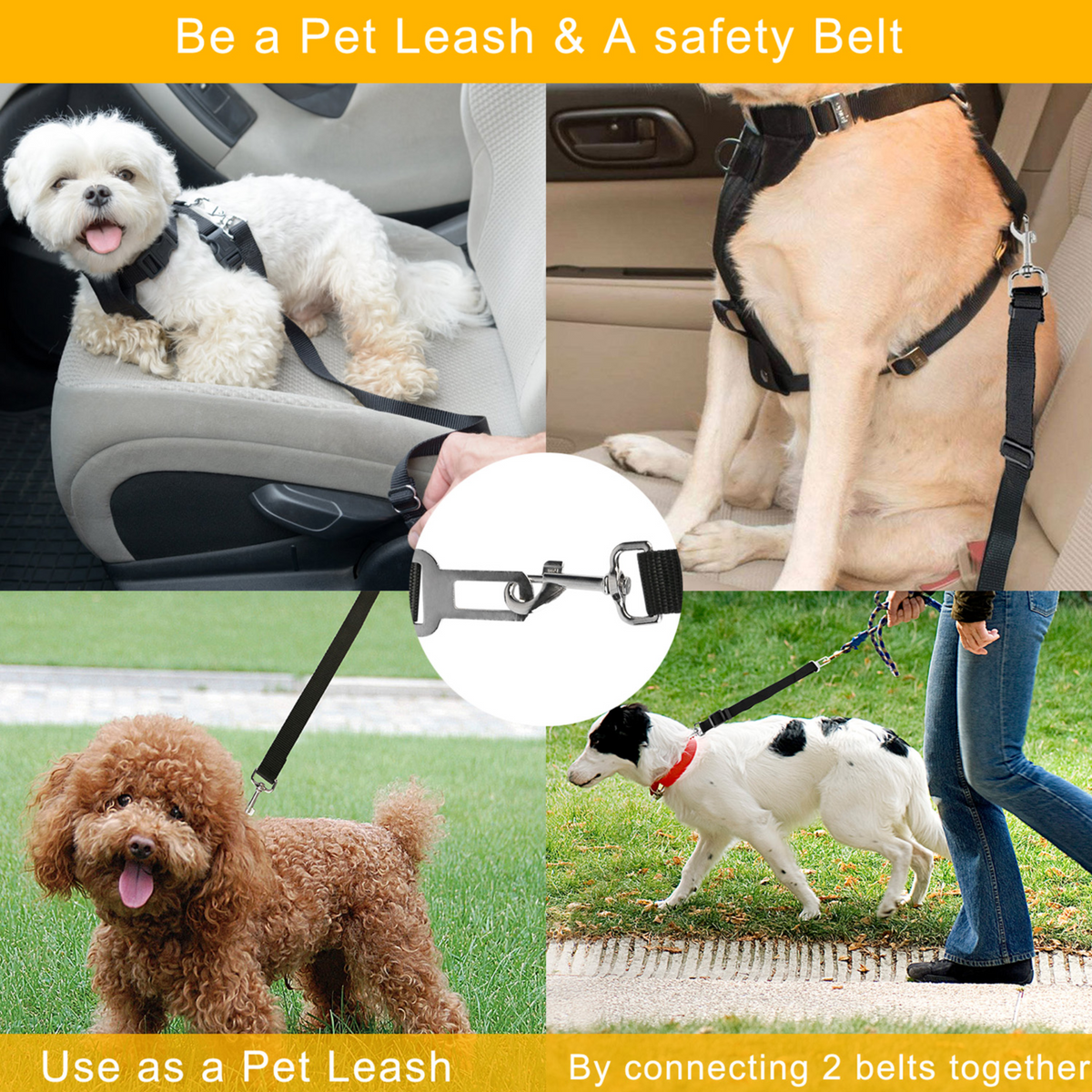 2-Pack Adjustable Pet Car Seat Belts