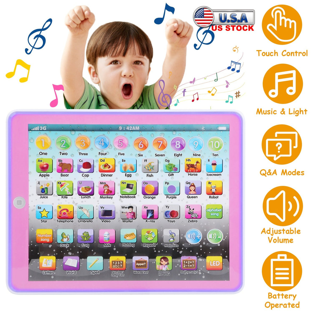 Kid Baby Toddler Tablet Toy Educational Learning Study Tablet Pad Gift for Aged 2 3 4 5 6 7 Girls Boys