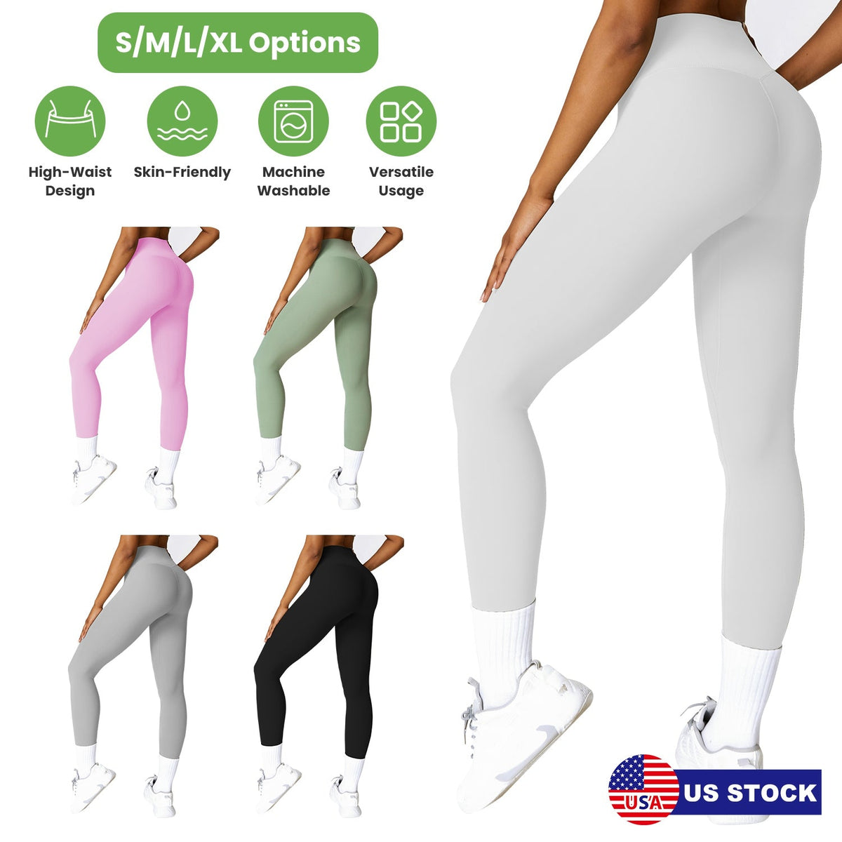 Women\'s High Waist Workout Leggings Tummy Control Compression Yoga Tight Pants Gym Pants Athletic Running Leggings with 25In Inseam No Front Seam