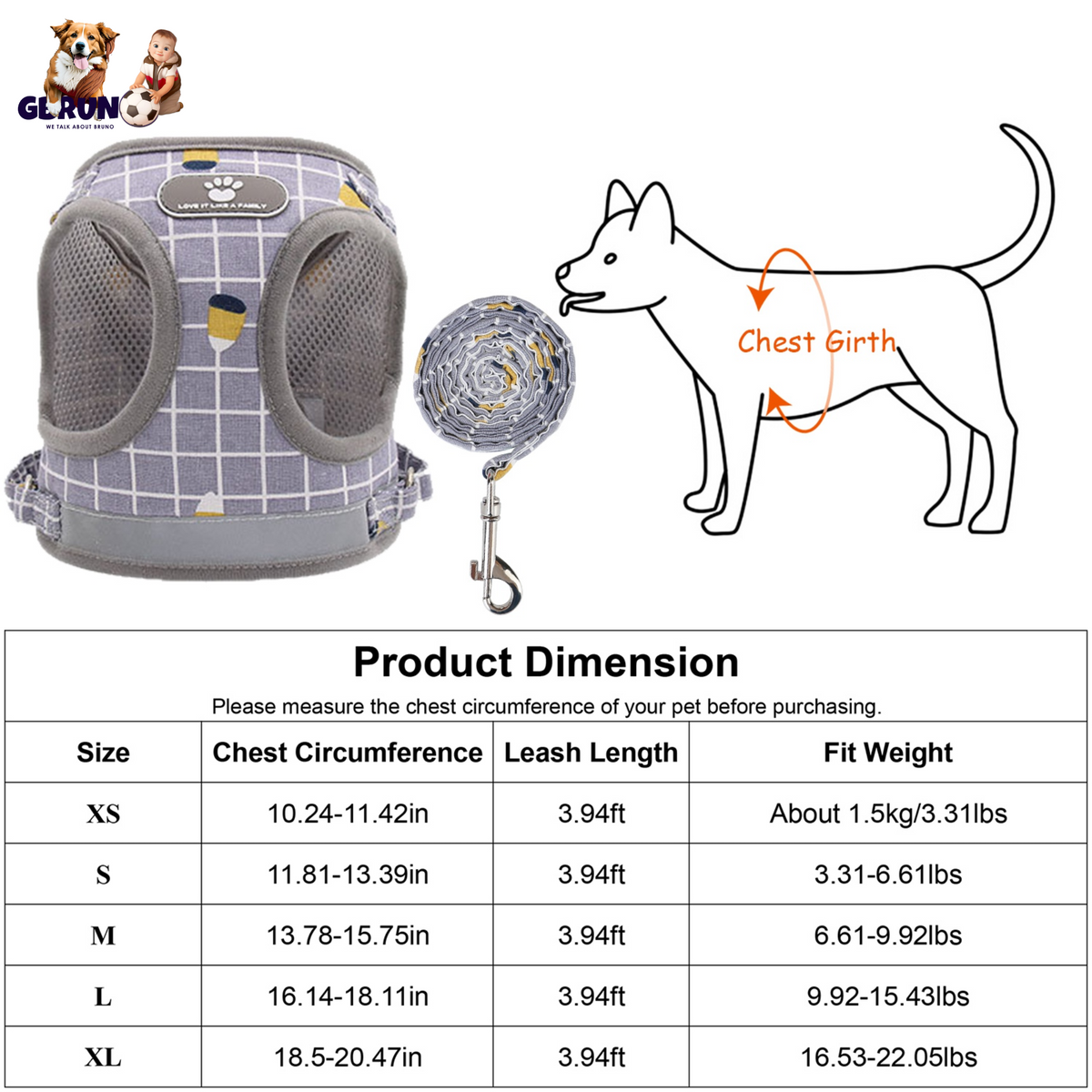 GBruno Pet Mesh Harness