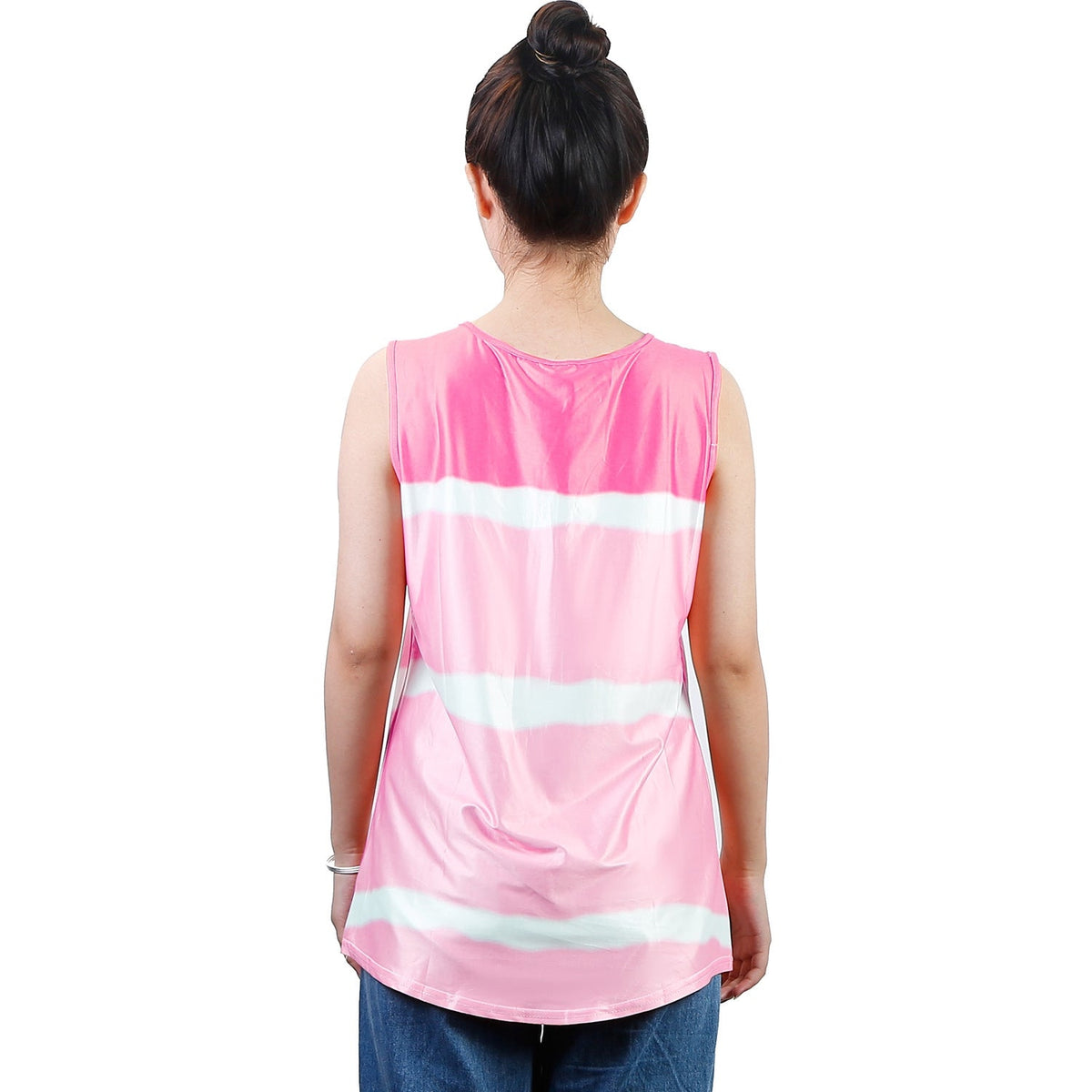 Women Tie-dye Sleeveless Tank Tops Summer Loose T Shirts Tops Button Down Shirts Vest Blouse Plus Size