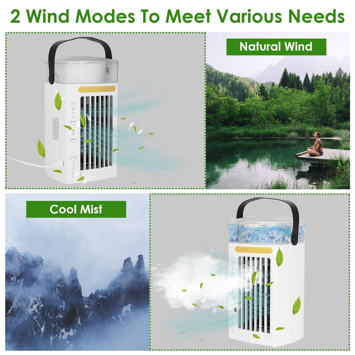 4 In 1 Portable Air Conditioner Fan Evaporative Air Cooler Water Mist Cooling Fan for Desktop 3 Speeds Nightlight