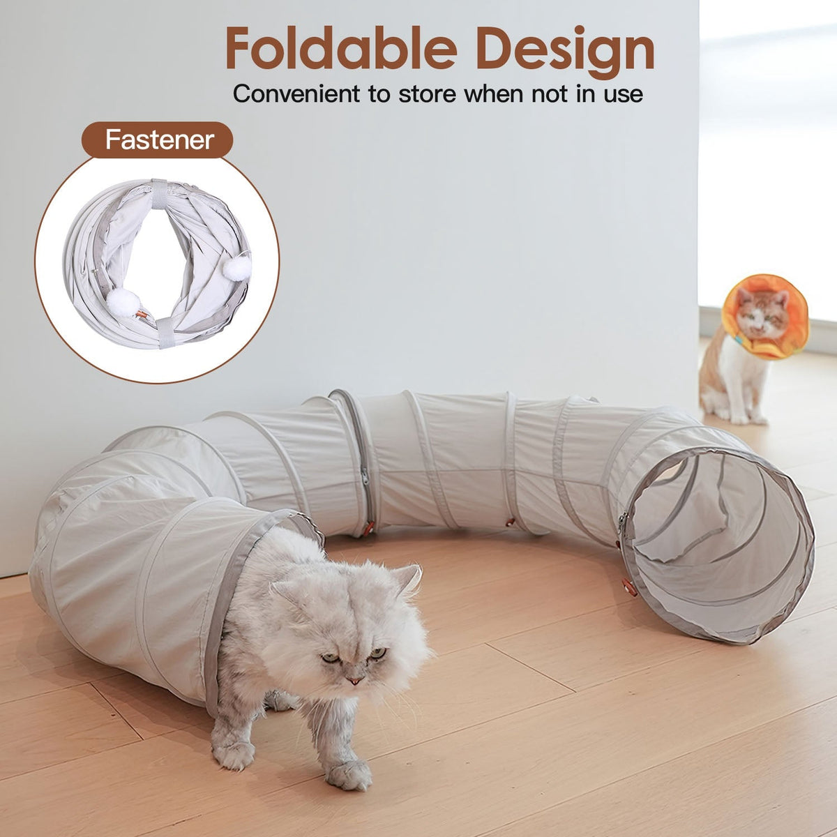 Indoor Cat Tunnel Bed with Interactive Hanging Ball Circle Cat Tunnel Cooling Fabric Central Soft Mat Flexible Design Foldable Tunnel for Cats Puppy