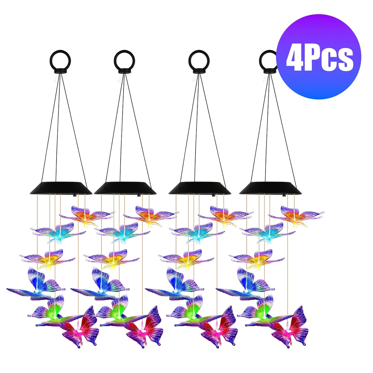 Solar Butterfly Wind Chime with Color-Changing LEDs