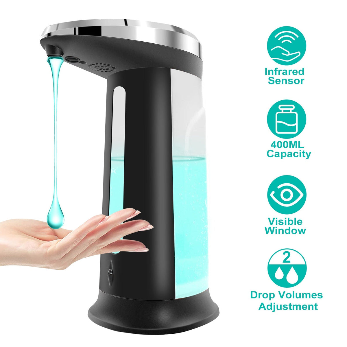 Automatic Soap Dispenser 400ML/16.9OZ Anti-slip Sensor Refillable Hand Gel Desktop Dispenser 2 Drop Volume Adjustment