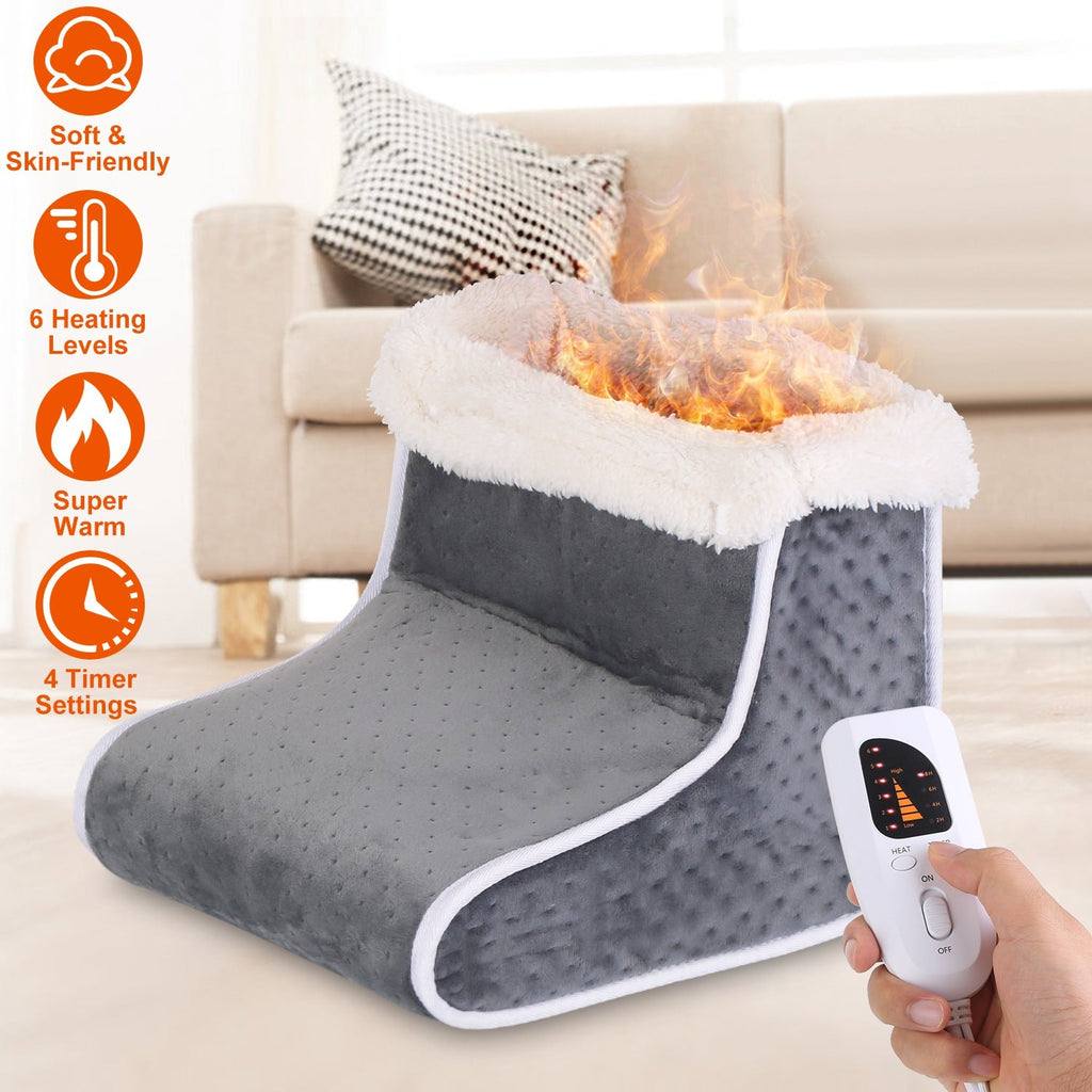 Heating Pad for Foot Electric Heated Foot Warmer Soft Leg Warmer Boots with 6 Level Heating 4 Level Timing
