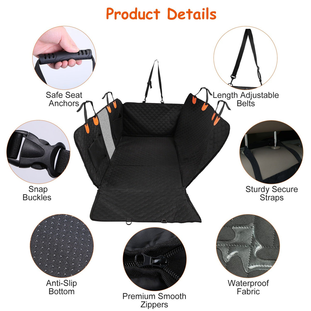 Dog Car Back Seat Cover With Zipper Mesh Window Storage Bags Waterproof 600D Oxford Cloth Car Seat Protector With Slide Flaps For Cars Trucks SUVs