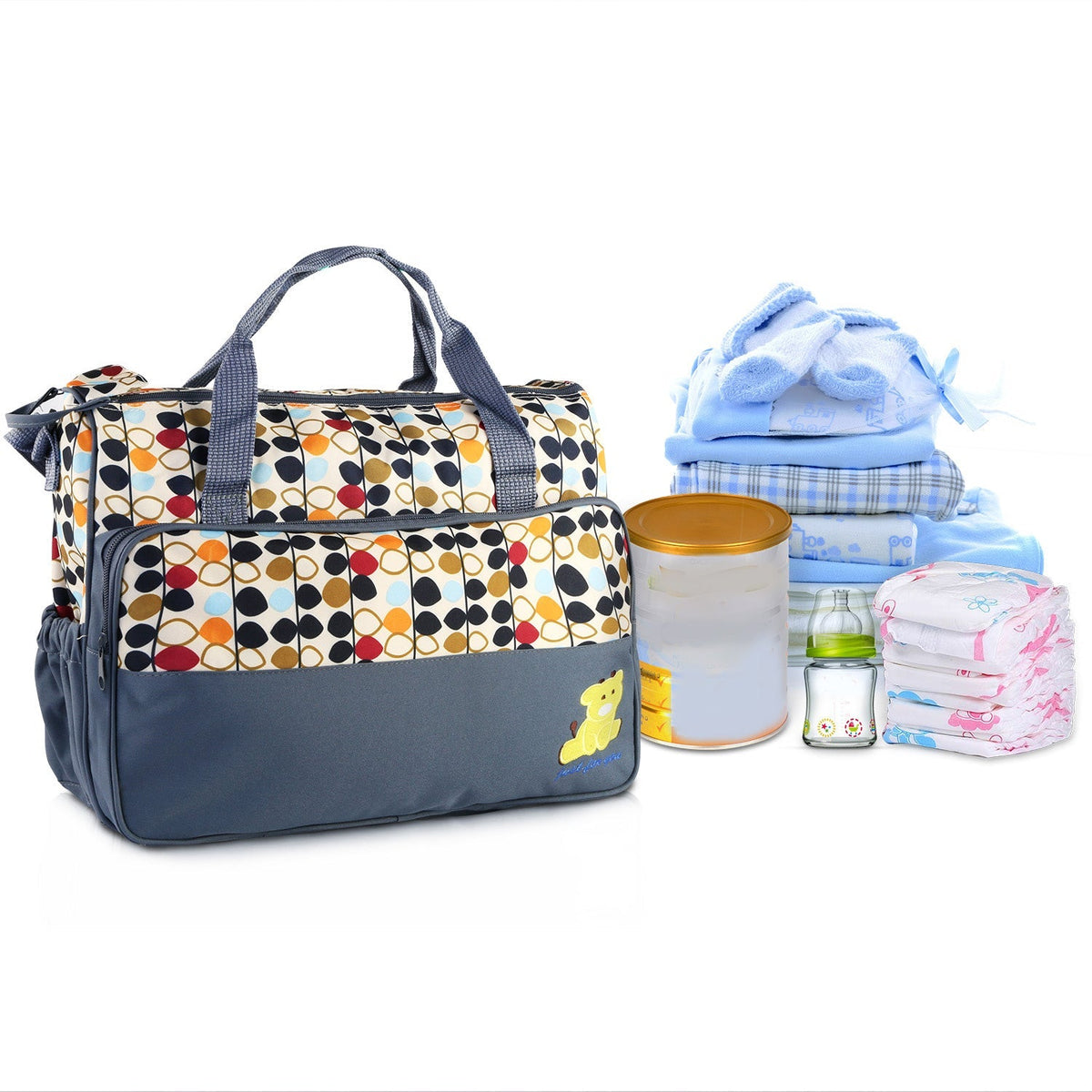 5PCS Baby Nappy Diaper Bags Set Mummy Diaper Shoulder Bags w/ Nappy Changing Pad Insulated Pockets Travel Tote Bags For Mom Dad
