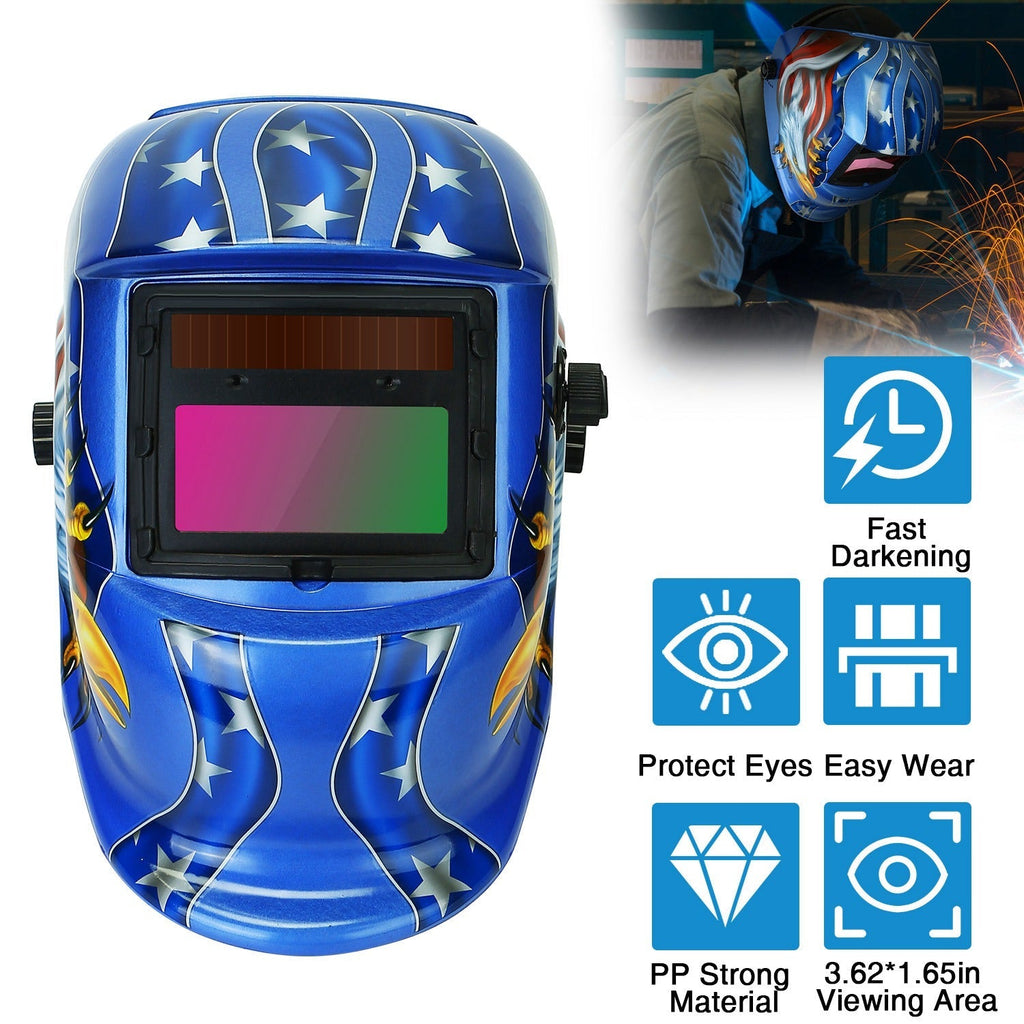 Welding Helmet Solar Powered Auto Darkening Hood with Adjustable Wide Shade Range 9-13 for Mig Tig Arc Weld Grinding Welder Mask