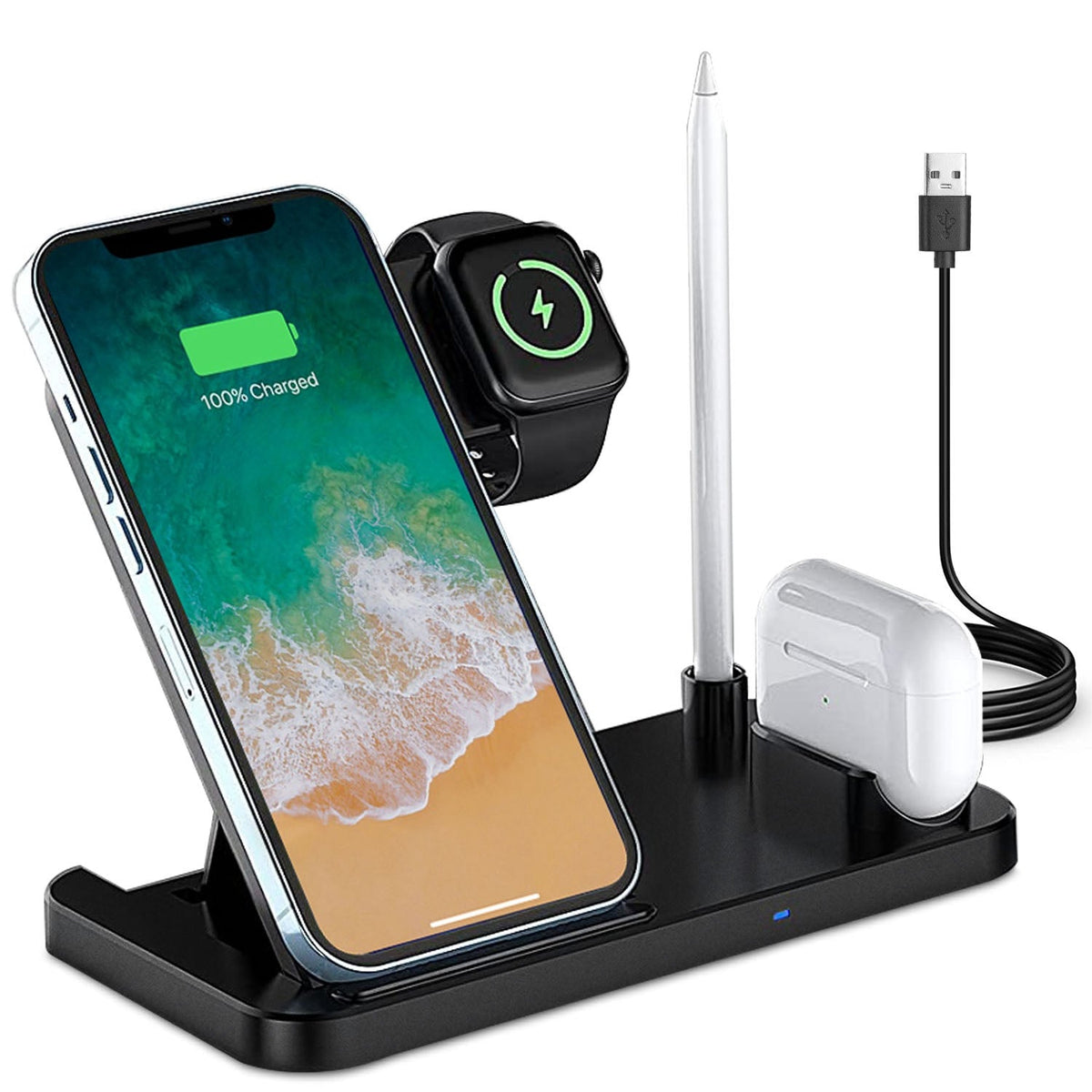 4 In 1 Wireless Charger Foldable Fast Charging Station Stand Dock Fit for iWatch Apple Pencil Airpod 1/2/3/Pro iPhone 13 12 11 Pro Samsung S22 S21 Qi-