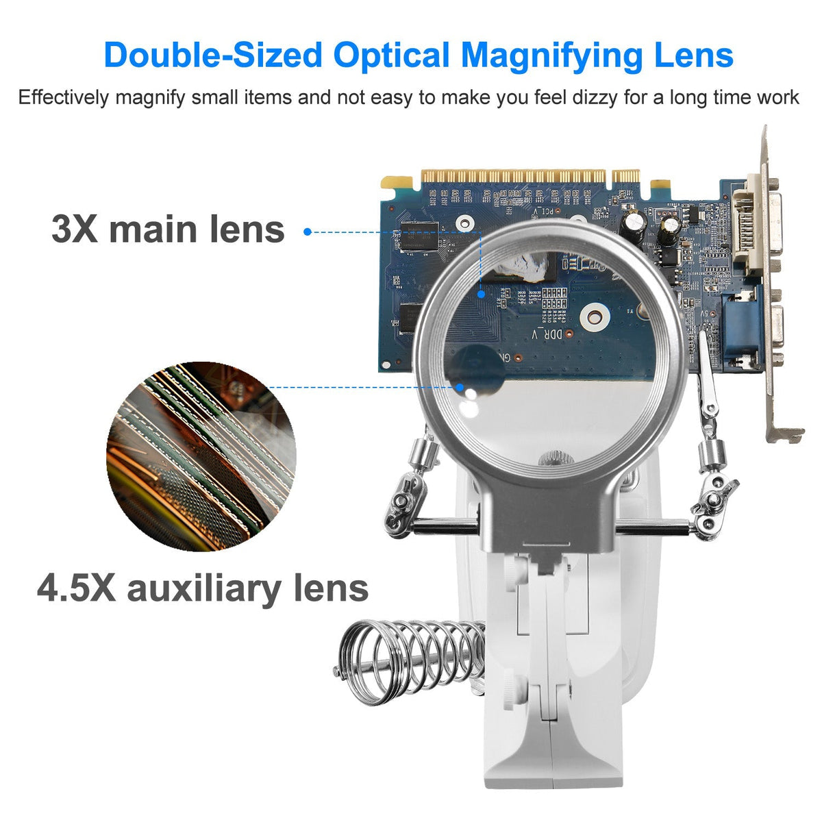 LED Light Helping Hands Magnifying Glass 3X/4.5X w/ 360¡Adjust Third Hand Soldering Vise