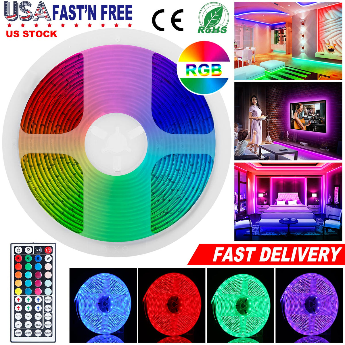 LED Strip Lights 16.4FT 150 LEDs RGB Color Changing Lamp IP65 Waterproof 5050 LED Dimmable LED Decorative Lights DIY Strip Lights w/ IR Remote