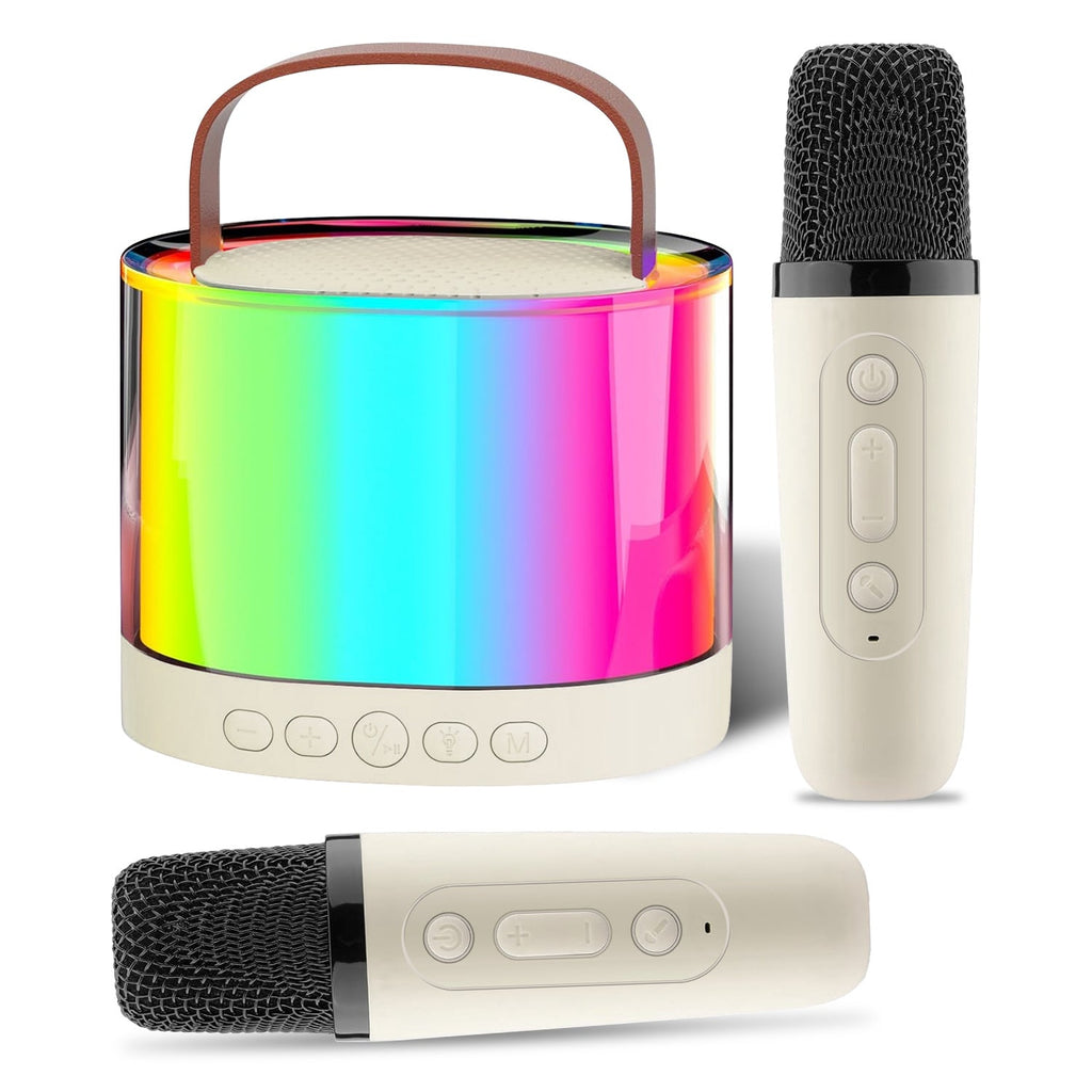 Mini Karaoke Machine With 2 Wireless Microphones Portable Karaoke Set for Kids Adults with RGB Lights Magic Sounds Echo Effect Gift for Boys Girls
