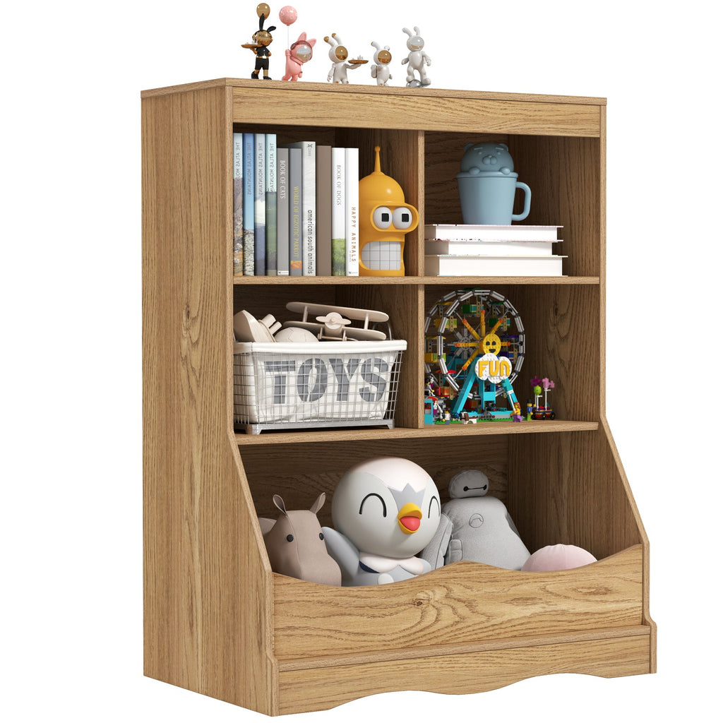 3-Tier Children's Multi-Functional Bookcase Toy Storage Bin Floor Cabinet-Natural