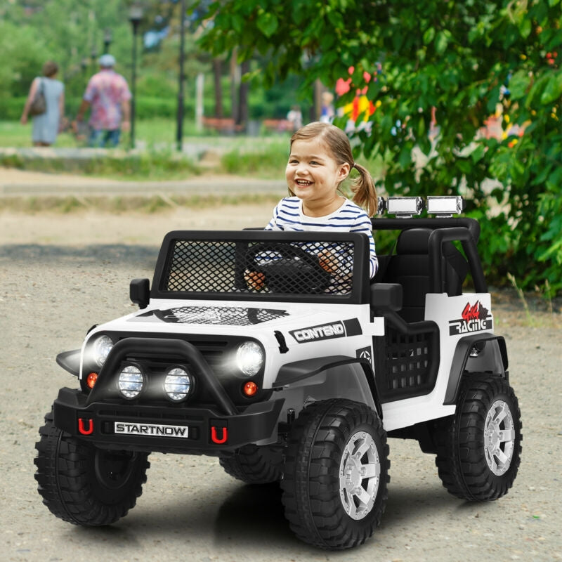 12V Kids Electric Ride On Truck with Remote Control and Operation Lever-White