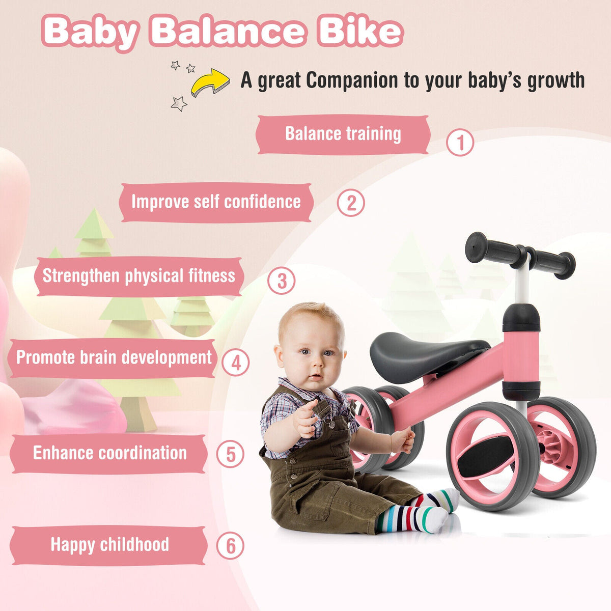 4 Wheels Baby Balance Bike Toy-Pink