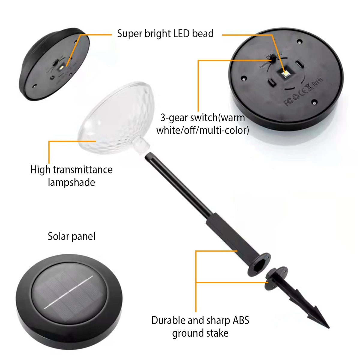 4Packs Solar Pathway Light Color Changing Garden Light Landscape Stake Ornamental Light for Yard Patio Lawn