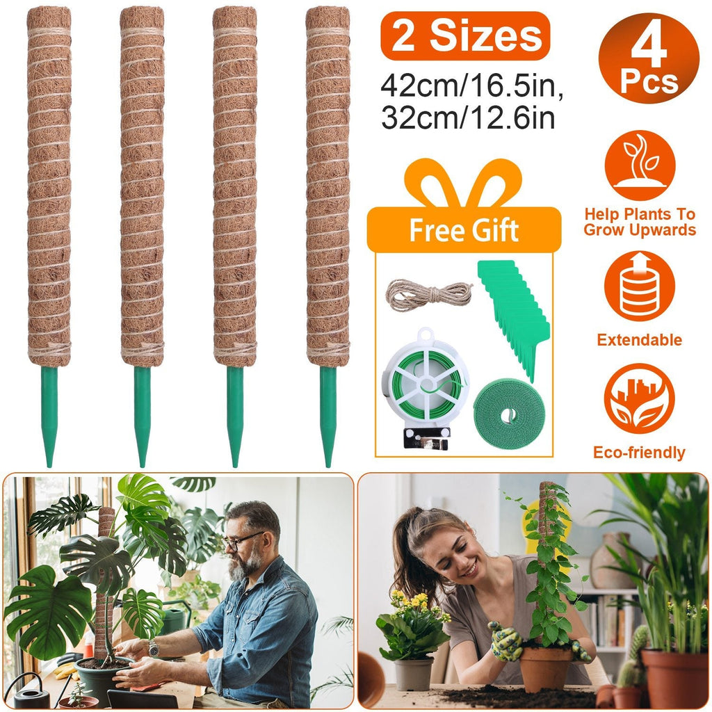 4Pcs Coco Coir Extendable Moss Pole for Climbing Plants Plant Support with 10 Labels 6.6Feet Jute Rope 6.6 Feet Fasten Strap 65.6 Feet Twist Tie Indoo