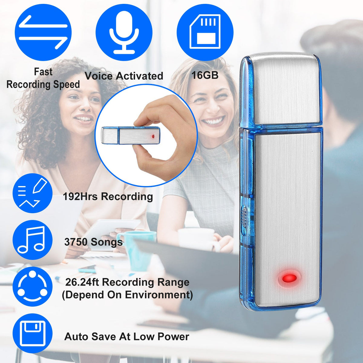 Mini Voice Recorder 16GB Digital Sound Audio Activated Recorder USB Flash Drive Disk w/ 192Hrs Recording U Disk Recorder For Meeting Lectures