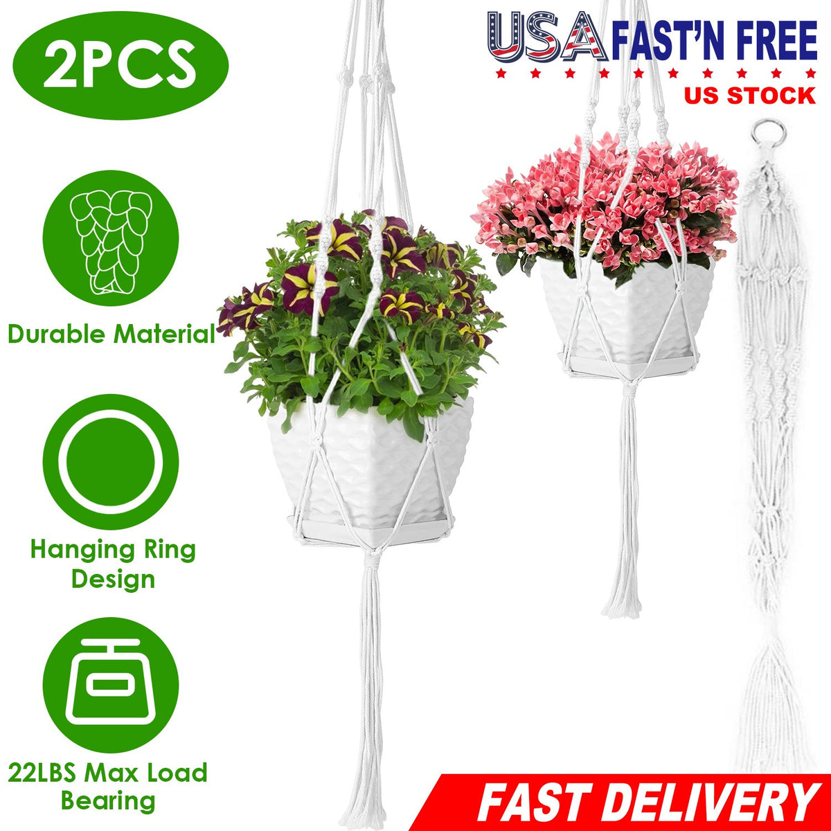 2Pcs Plant Hanger Flowerpot Net Bag 40in Cotton Rope Plant Hangers 4Legs Plant Hanger Fit For Round Or Square Plant Pot 4-11in