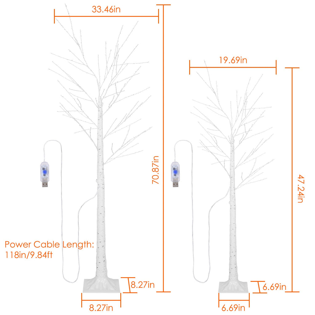 Lighted Birch Tree Artificial White Birch Twig Tree with 8 Warm White Lighting Modes for Wedding Party Christmas Holiday Festival Home Decoration