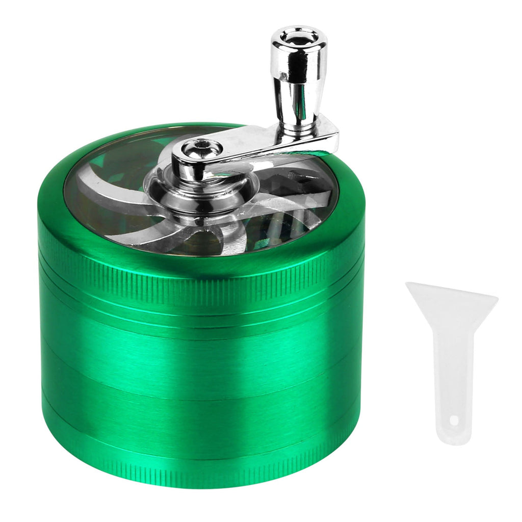 Herb Spice Tobacco Grinder 2.5-inch 4-Piece Zinc Alloy Hand Crank Crusher Kitchen Mill with Pollen Scraper