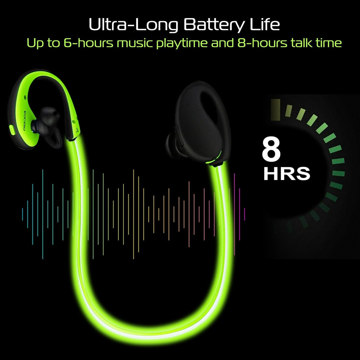 Wireless Sports Headsets Wireless V4.1 Neckband Earphones HD Stereo Sweat-proof Headphones Earbuds w/ LED Light Mic 8Hrs Work Running
