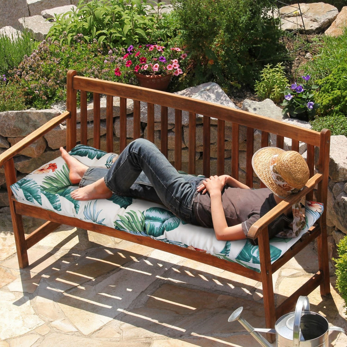 Bench Seat Cushion For Indoor Outdoor Furniture Non Slip Long Chair Cushion with Ties Strap Waterproof Swing Cushion 51.18x19.68IN For Garden Patio Ba