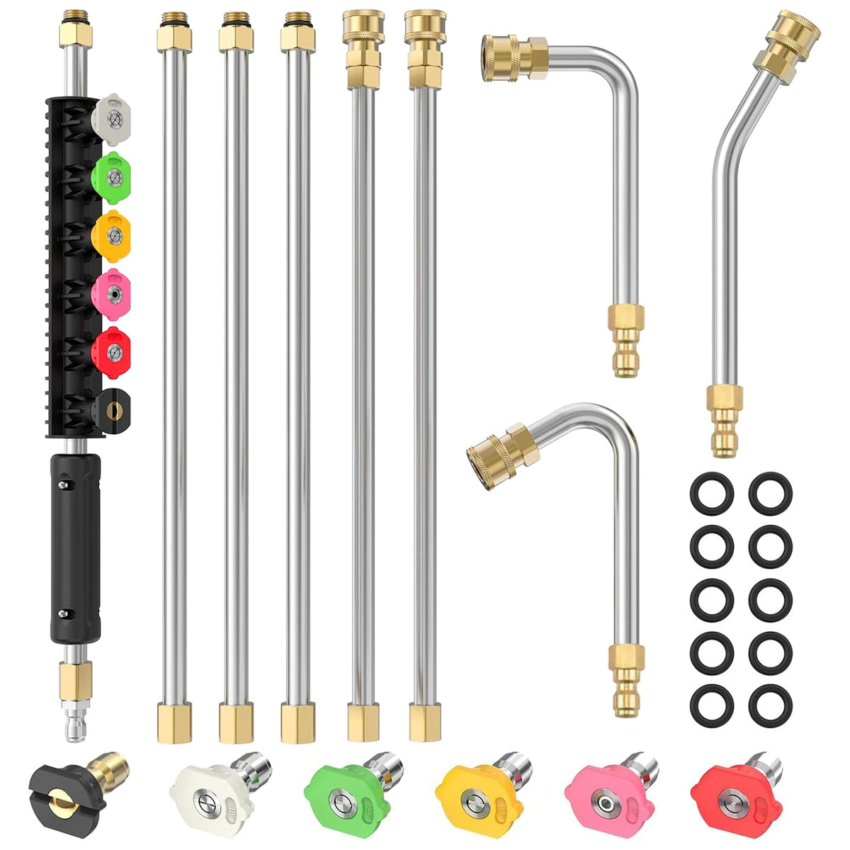 7.54FT Pressure Washer Extension Wand With 1/4" Quick Connect 4000 PSI Pressure 3 Curved Wands 6 Spray Nozzles For Deck Roof Yard Window Wall Fence Cl