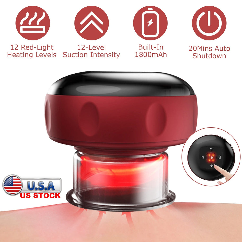Electric Cupping Therapy Massager Electric Back Scraping Machine Vacuum Therapy CuppingÊTherapy Device with 12 Levels Temperature and Suction
