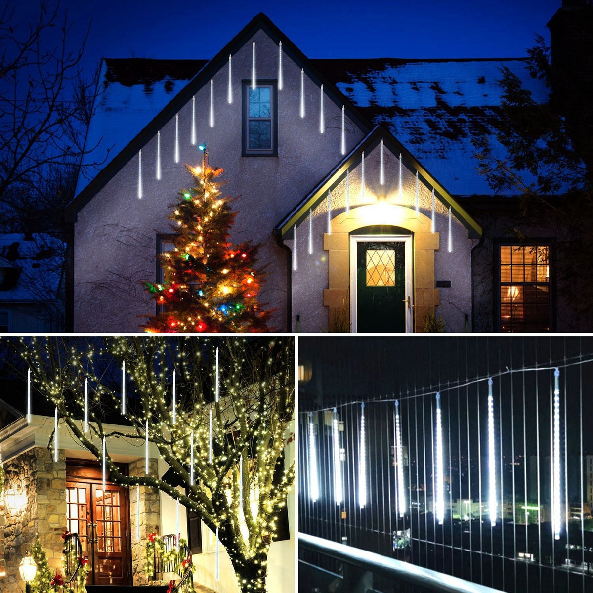 Solar Powered Meteor Shower String Lights 9.84FT Falling Raindrop Tube Lamp Water Resistant Decorative Lights For Tree Home Garden Parties
