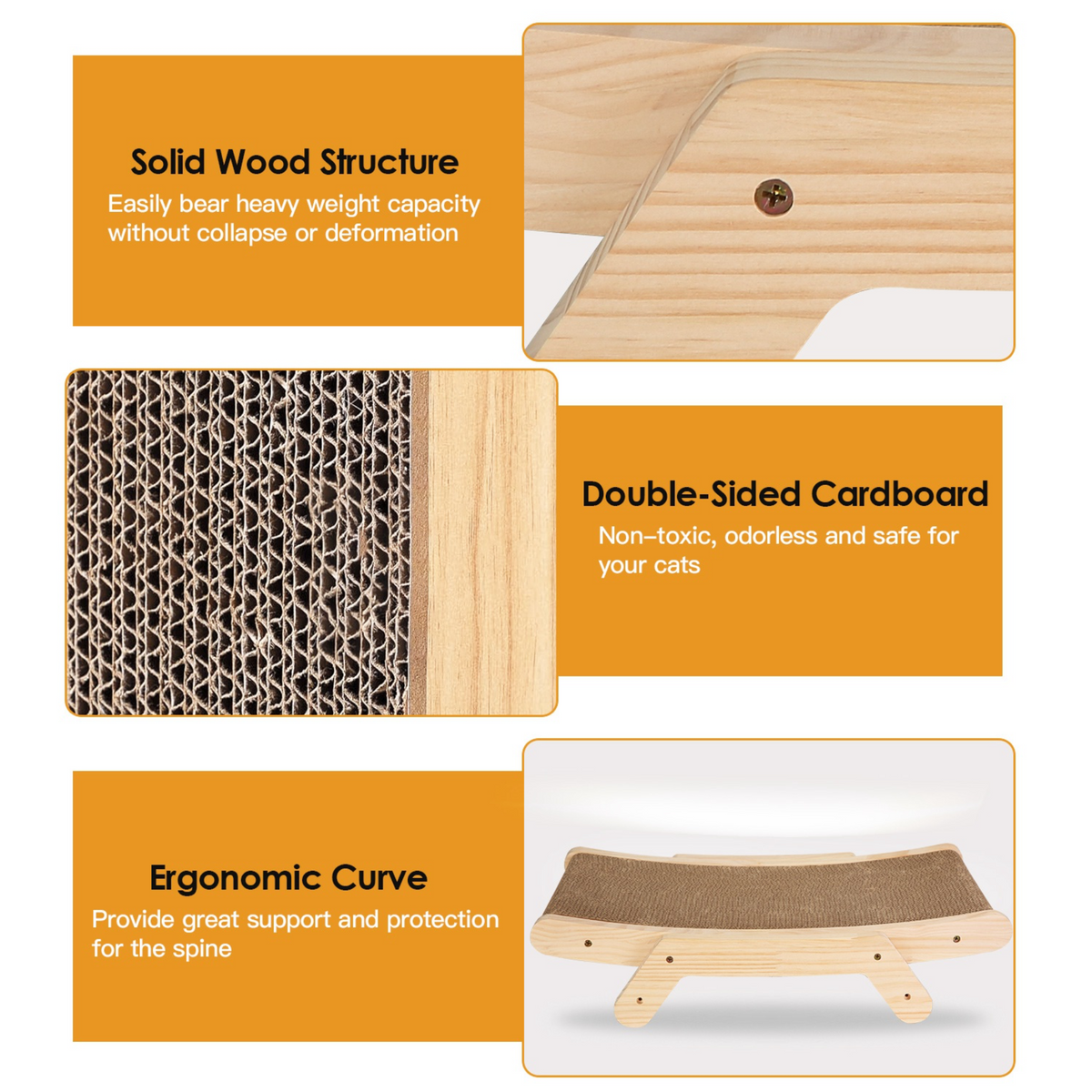5 Changeable Forms Cardboard Cat Scratcher Double-Sided Cat Scratching Pad With Solid Wood Structure Indoor Reversible Cat Scratcher Lounge