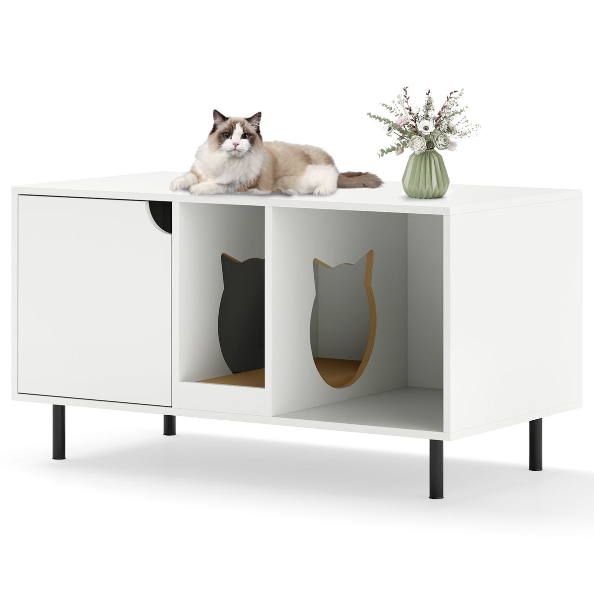 40 Inch Cat Litter Box Enclosure for 2 Cats Hidden Cat Washroom-White