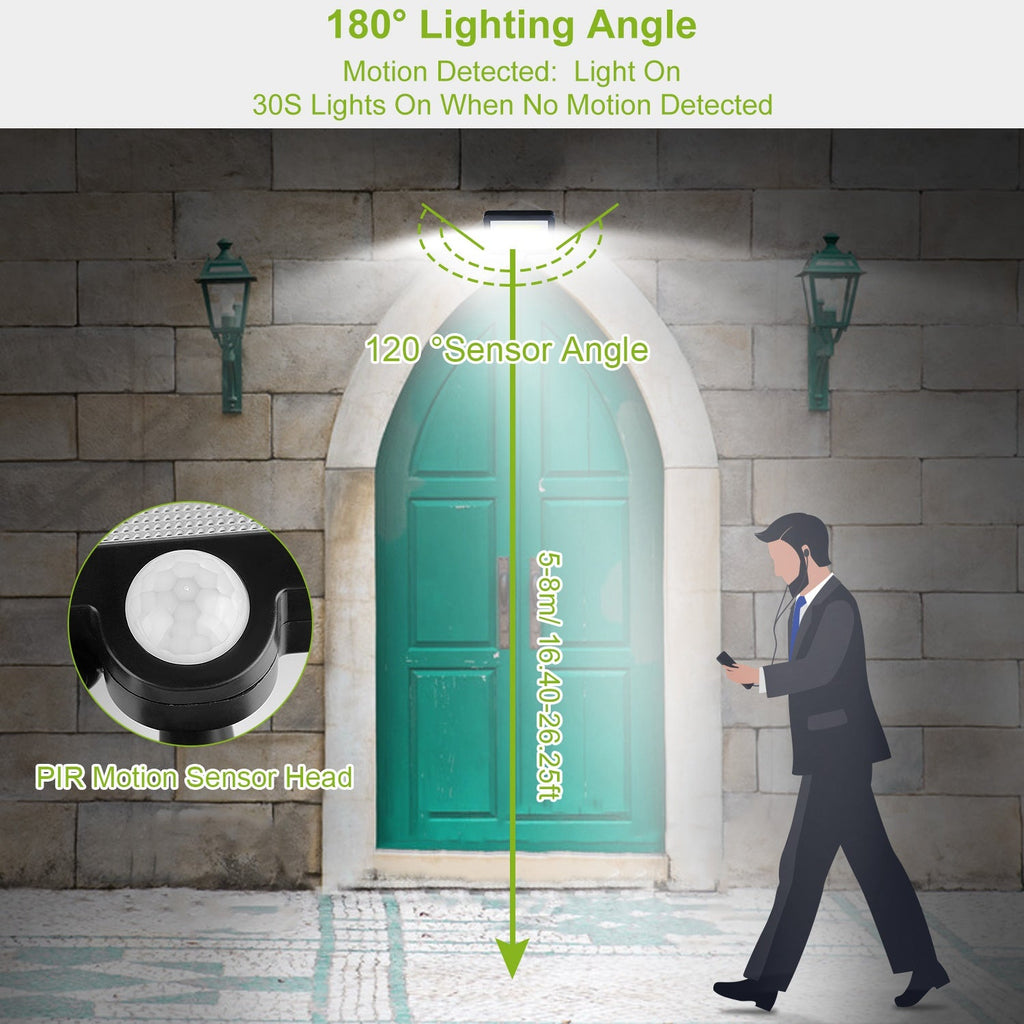 Solar Powered Wall Lights Outdoor 100 LED Beads Motion Sensor Lamp IP65 Waterproof Dusk To Dawn Sensor Light For Front Door Deck