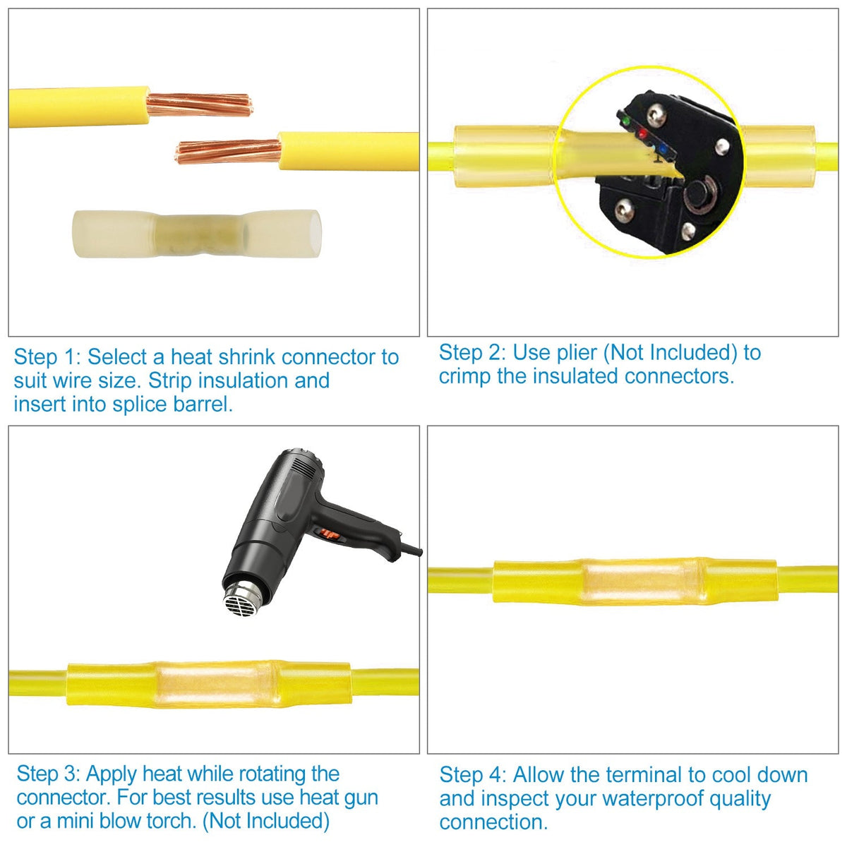 300Pcs Heat Shrink Butt Connector Solder Seal Wire Sleeve Connector Waterproof Insulated Electric Butt Splice Wire Terminals for Marine Trailers Cars