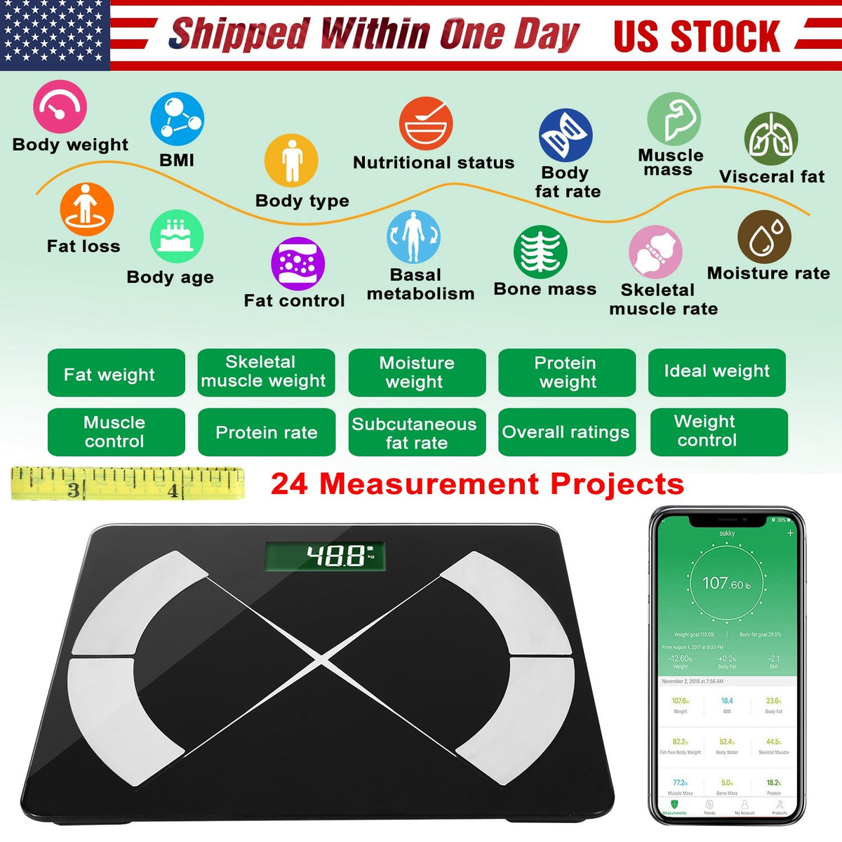 Smart Body Composition Scale Fat Monitor Digital APP Scale BMI Health Analyzer