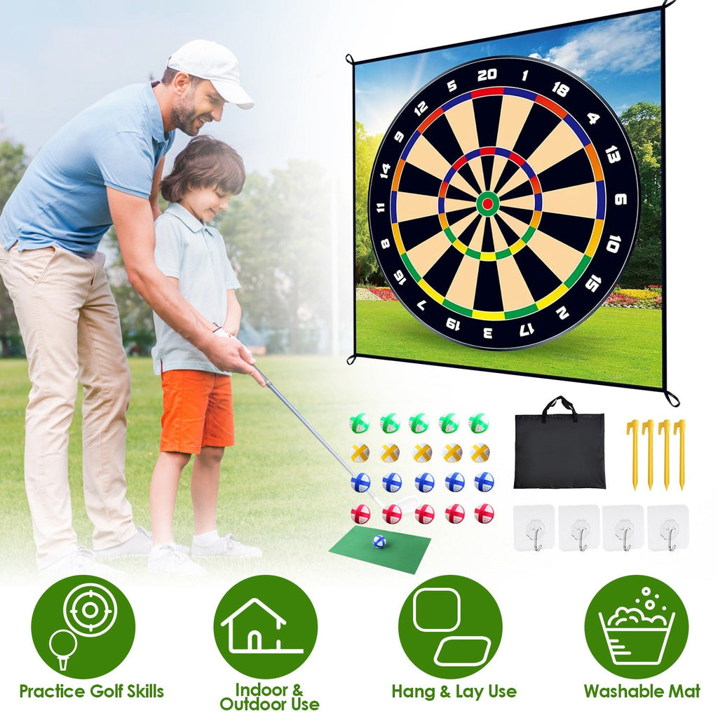 Golf Chipping Dart Game Mat Set With 20 Sticky Balls Ground Stakes Hanging Hooks Carrying Bag Indoor Outdoor Golf Hitting Training Game Mat For Kids B