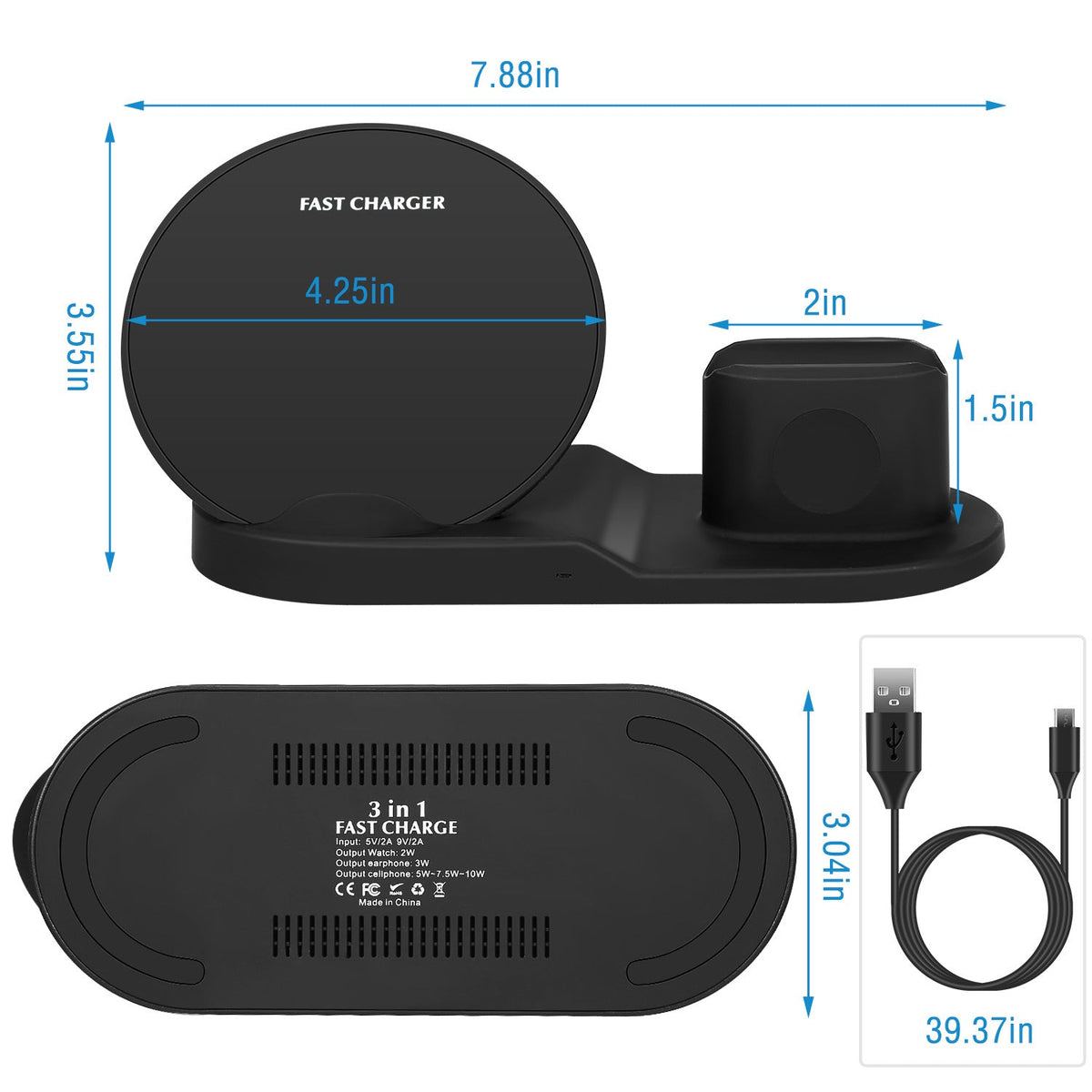 Wireless Charger 10W Fast Charging Station For iPhone Apple iWatch Series 5/4/3/2/1 AirPods Fit For iPhone 11/11Pro/XS/XR/MAX/X/8 Plus/8 Samsung Galax