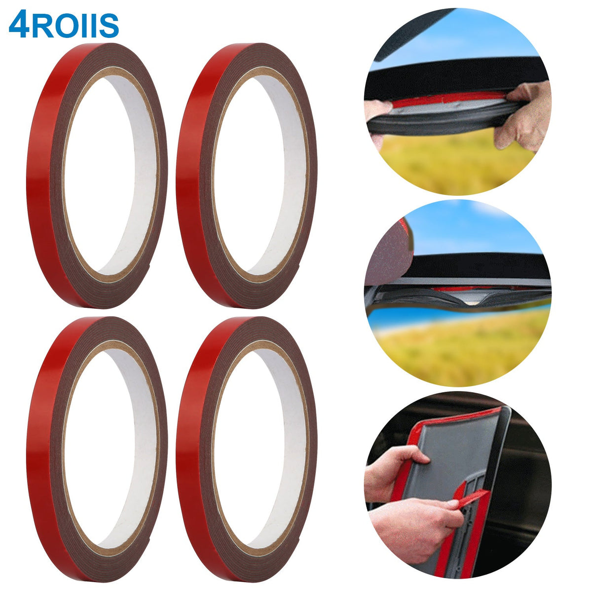 4 Rolls Car Double Sided Tapes Heavy Duty Double Sided Foam Tapes Strong Mounting Adhesive Tapes For Cars Truck Automotive 9.8FT/Roll