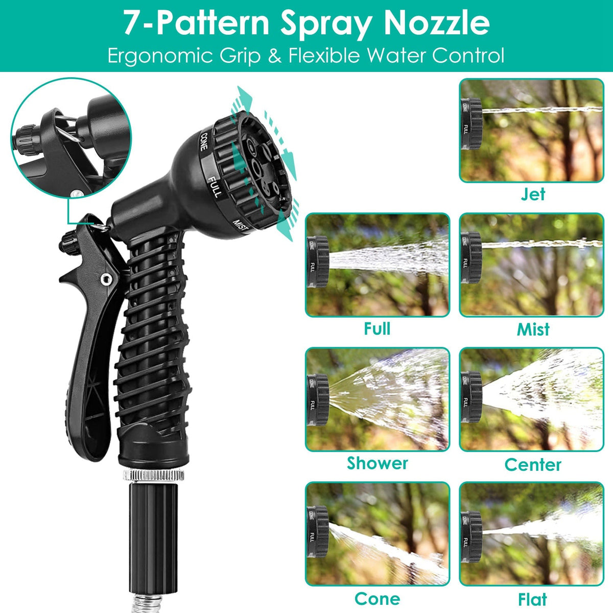 25FT/50FT/100FT Heavy Duty Stainless Steel Garden Hose Garden Watering Kit Metal Water Hose with 2 Nozzles 12 Patterns Flexible Extendable Kink Tangle