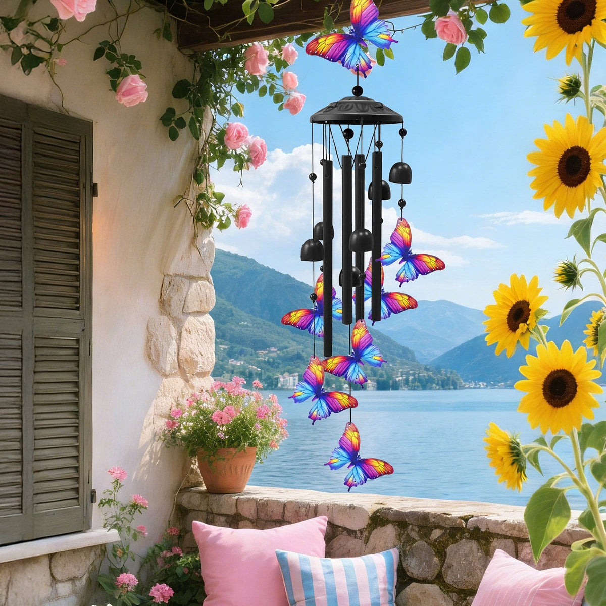 Metal Wind Chimes with Aluminum Tubes - Butterfly & Hummingbird