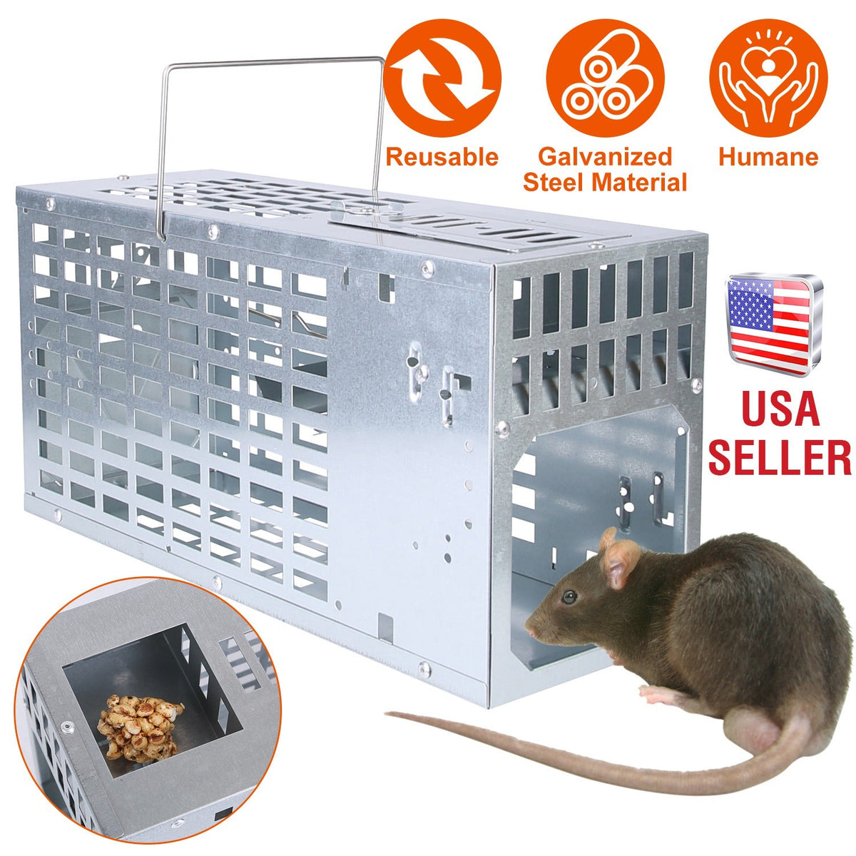 Humane Live Mouse Trap Reusable Metal Rat Rodent Cage Catch Release Continuous Capture Indoor Outdoor Pet Children Safe