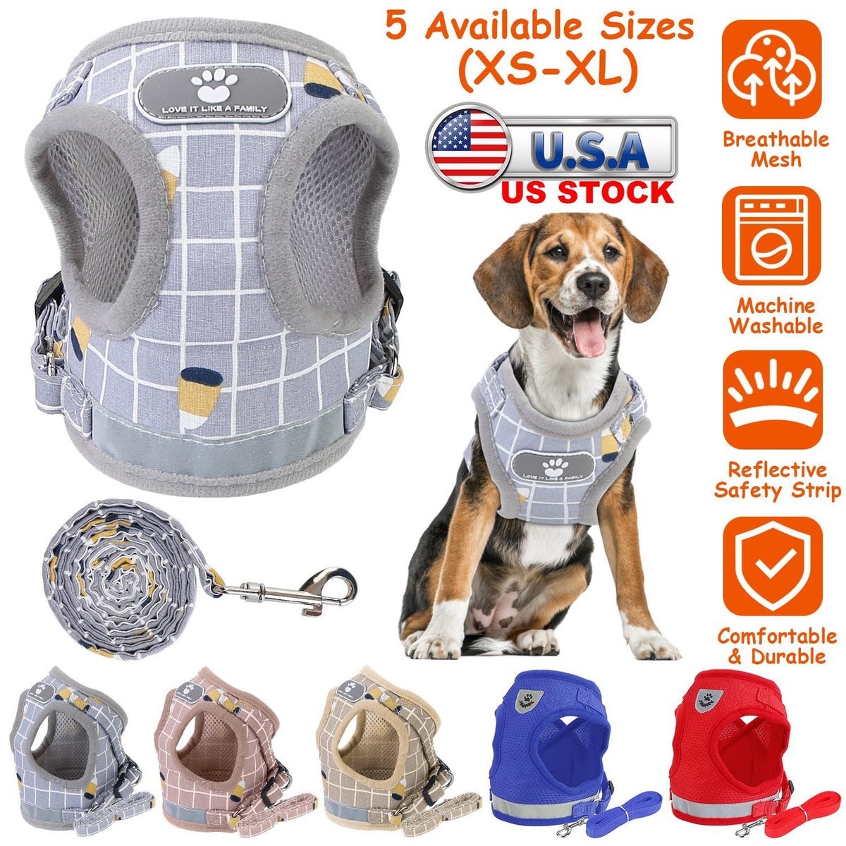 Pet Mesh Harness Dog Leash Set Reflective Chest Strap Adjustable Puppy Vest For Puppies Breeds Dogs Cats Walking Outdoor