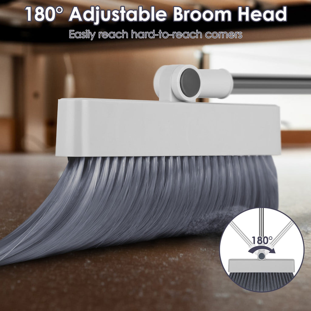 Broom And Dustpan Combo Set With Squeegee Stainless Steel Handle 4 In 1 Upright Standing Broom And Dust Pan For Indoor Outdoor Garage Kitchen Room Off
