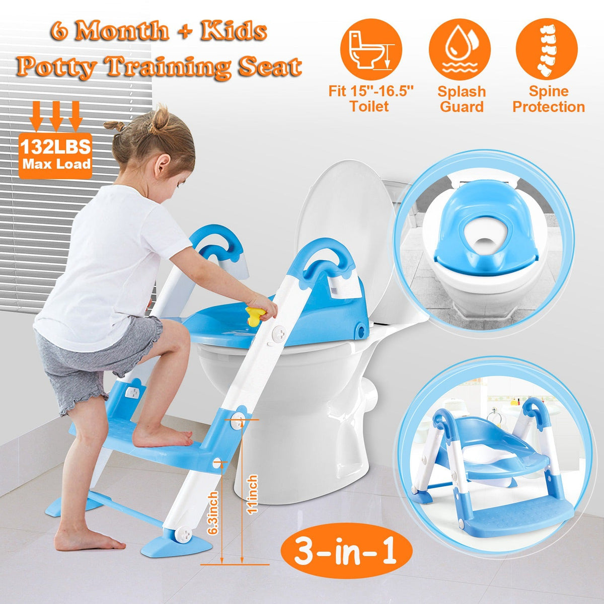 Kids Toilet Seat Toddler Potty Training Chair w/ Steps Stool Baby Toilet Ladder Anti-slip Safety